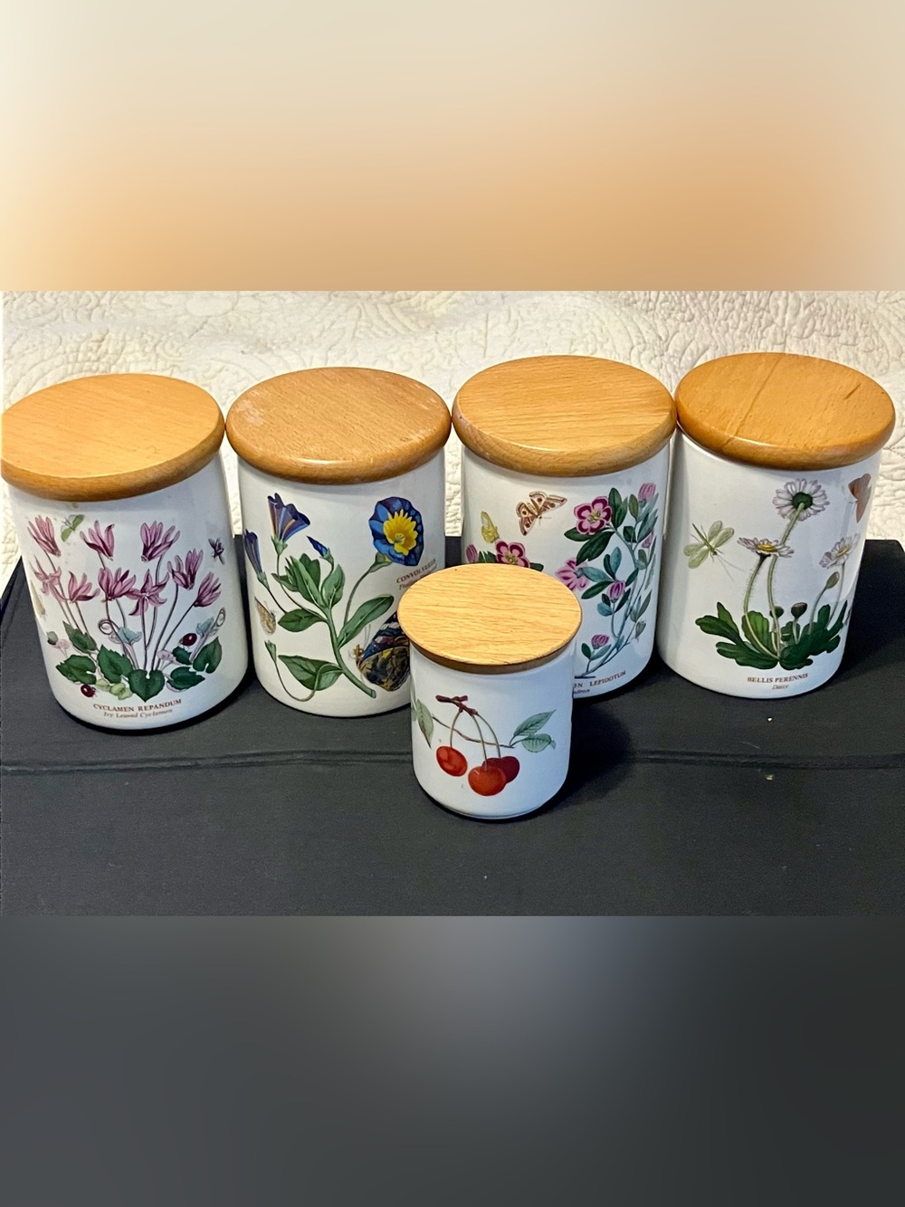 5  Portmeirion Botanic Garden Kitchen Storage Jars Canisters  Lids Old Mark